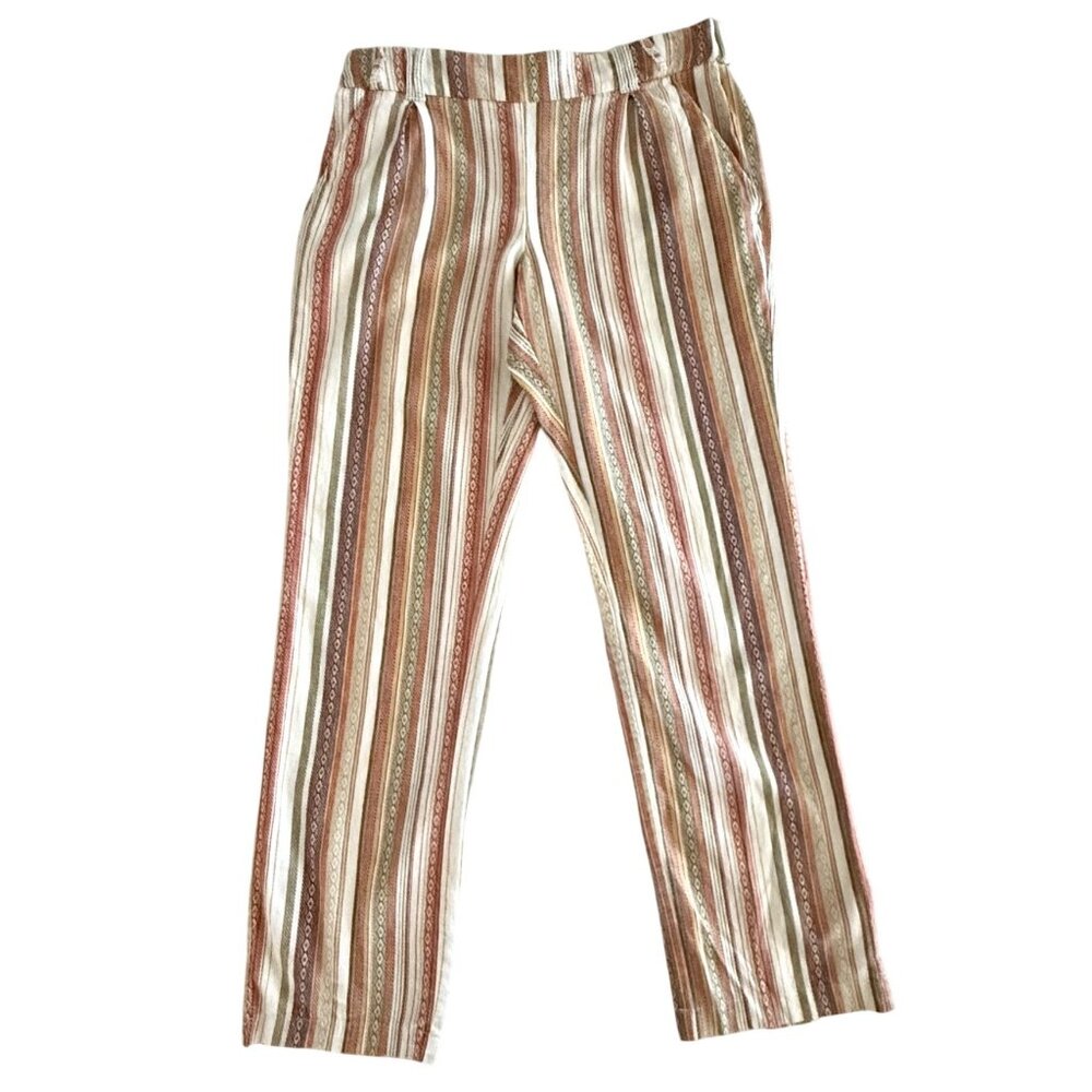 SOHO Pants Size S Linen Blend Stripe Boho Indie Casual Ankle Length Pull On